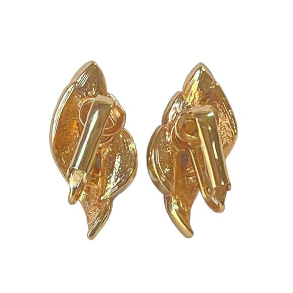 1980s Swarovski Swan Signed Gold Plate Green Crystal Gold Plated Clip Earrings - Picture 2 of 3